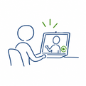 Illustration. Zwei Personen sprechen Miteinander in einem Videocall - Kennenlerngespräch mit Melanie Wabro